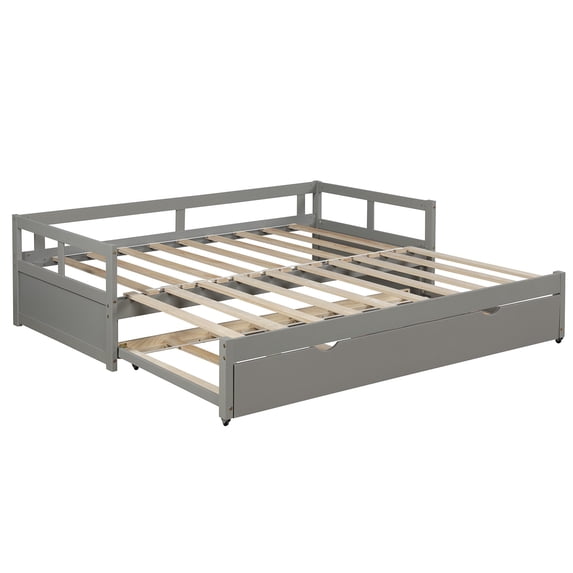 imerelez Extending Daybed with Trundle, Wooden Daybed with Trundle, Gray