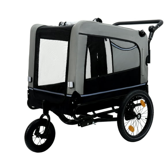 imerelez Extra Large 2-in-1 Bike Trailer & Push Cart for Pets - Detachable Bike Hitch & Push Handle Included - All-Terrain Wheels Quick Release, Non-Slip Floor, Internal Leash, Up to 88 lbs