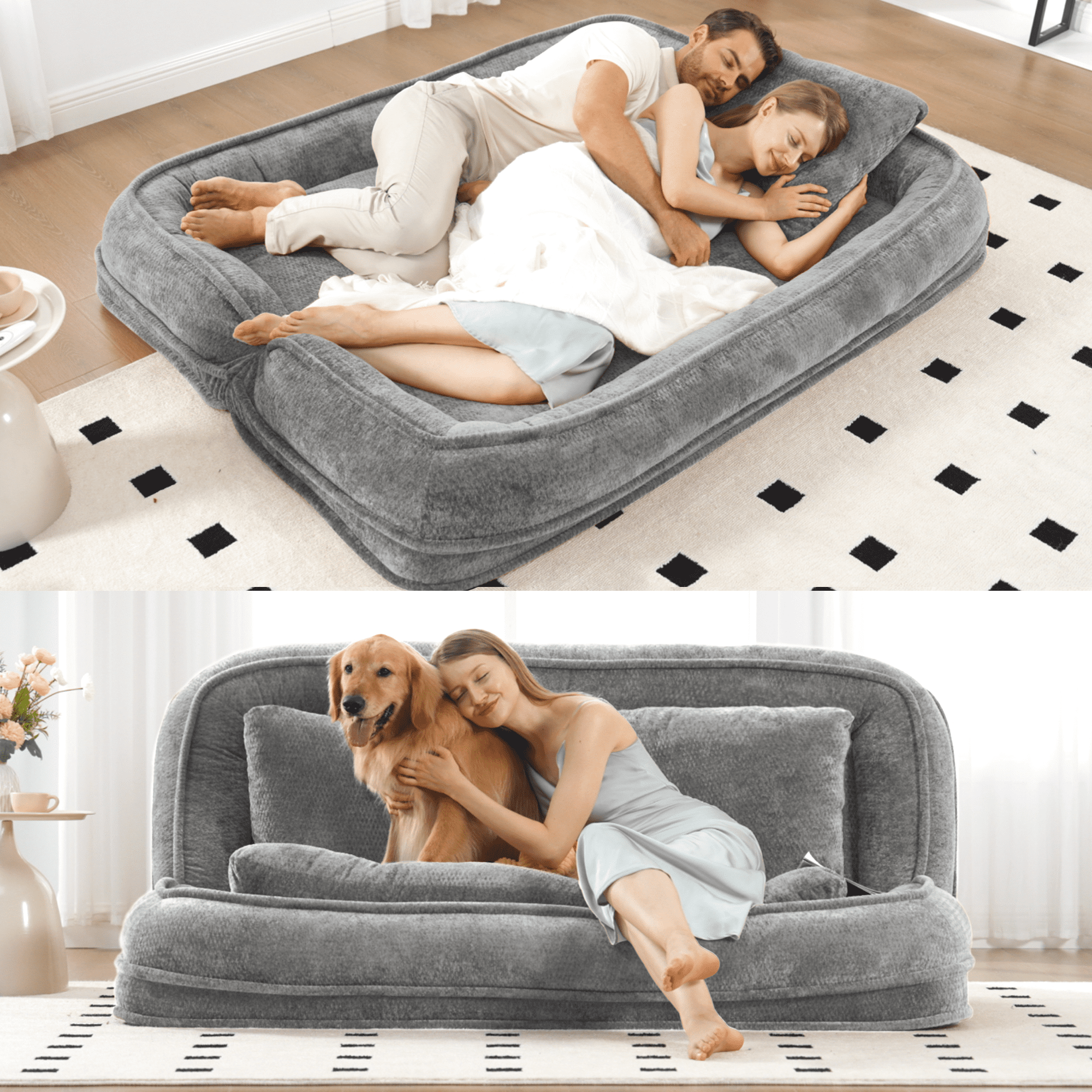 imerelez Foldable Human Dog Bed, 72inch Memory Foam Human Sized Dog Bed, Waterproof Pet Bed for People, Pet Couch for Adult with Non-Slip Bottom