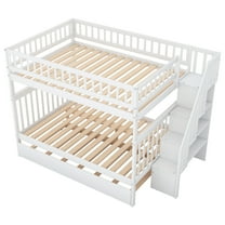 imerelez Full over Full Bunk Bed with Trundle and Staircase,White