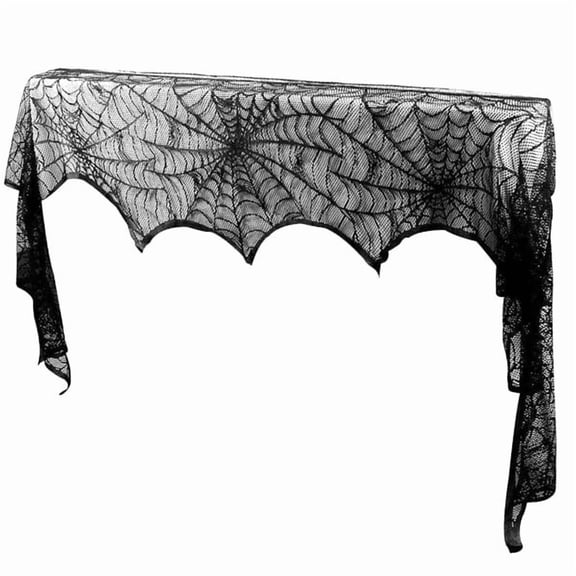 imerelez Halloween Spider Web Lace Scarf Set - 96" Long Black Fireplace Mantle Cover with Bats, Crease-Resistant for Table, Doorway, Window Haunted House Decorations