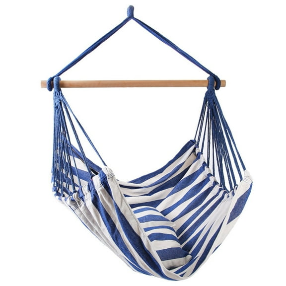 imerelez Hammock Hanging Chair Canvas Porch Patio Swing Seat Portable Camping Rope Seat Wooden Stick Hammock Chair with 2 Pillows 265LBS Load-bearing