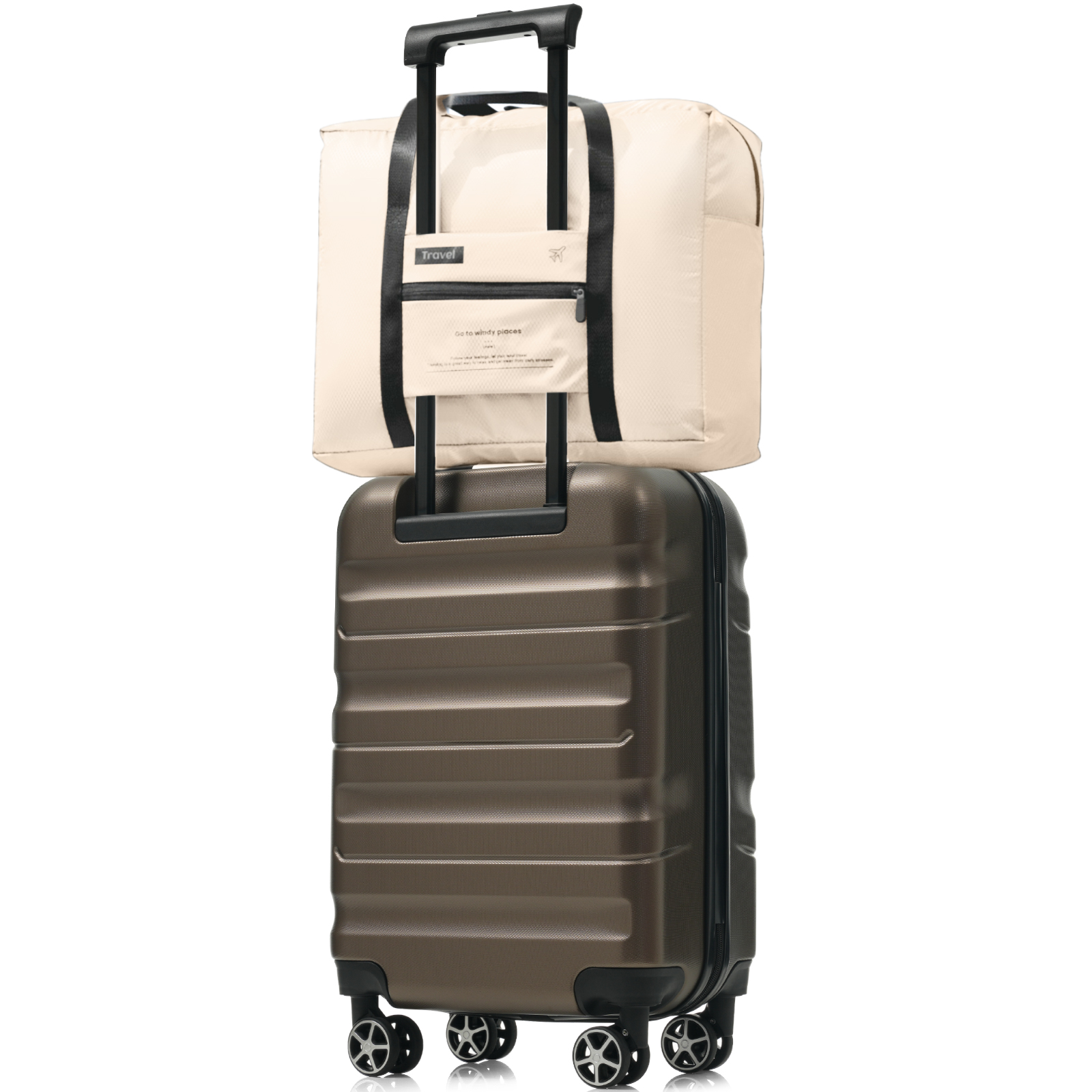 imerelez Hardshell ABS Carry-On Luggage with Spinner Wheels, Lightweight Travel Suitcase Set with Foldable Duffel Bag for Men & Women, 20Inch