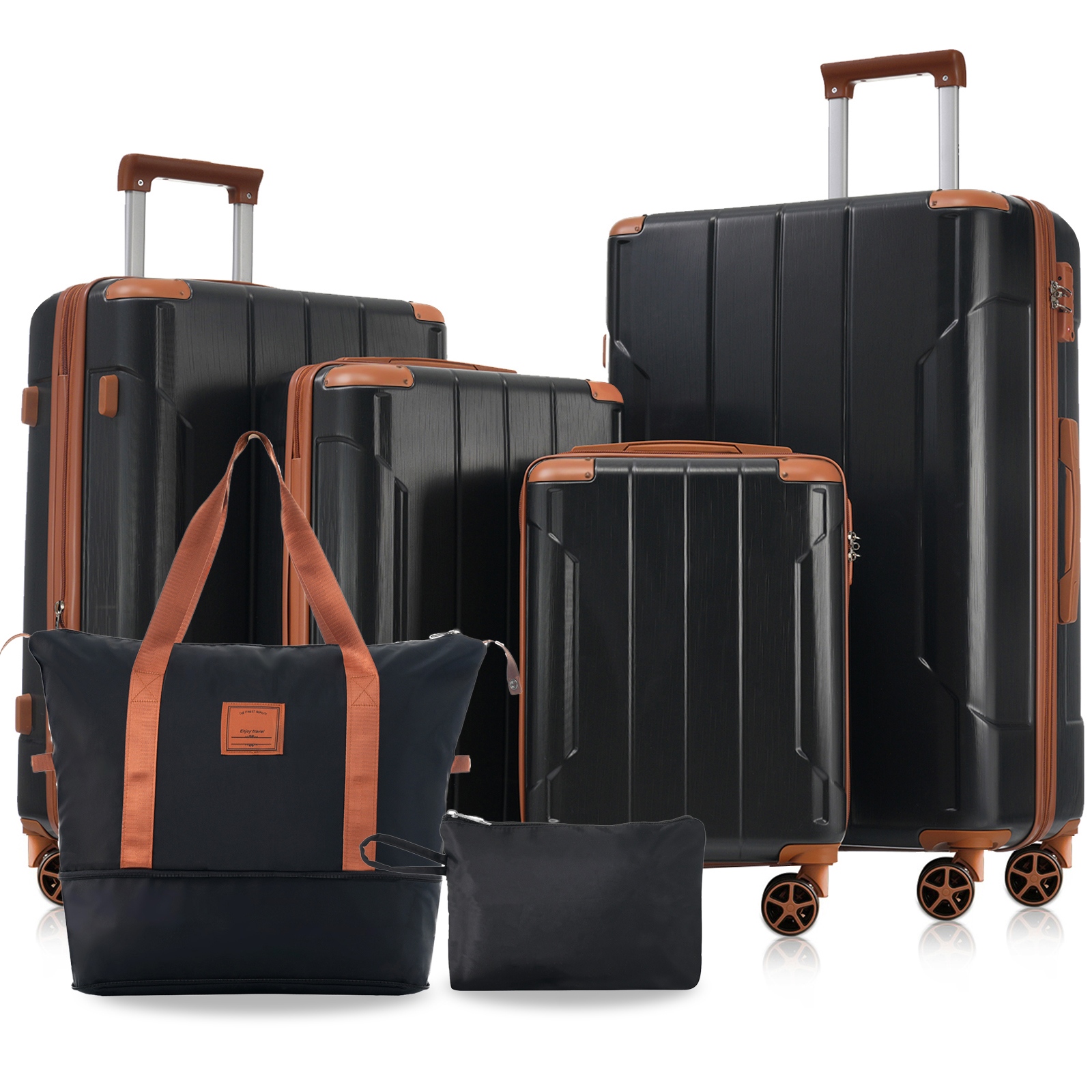 imerelez Hardshell Luggage Sets 6 Piece Suitcase Set, Expandable Lightweight Suitcases with Dual Wheels, TSA Lock for Men Women, Black Brown