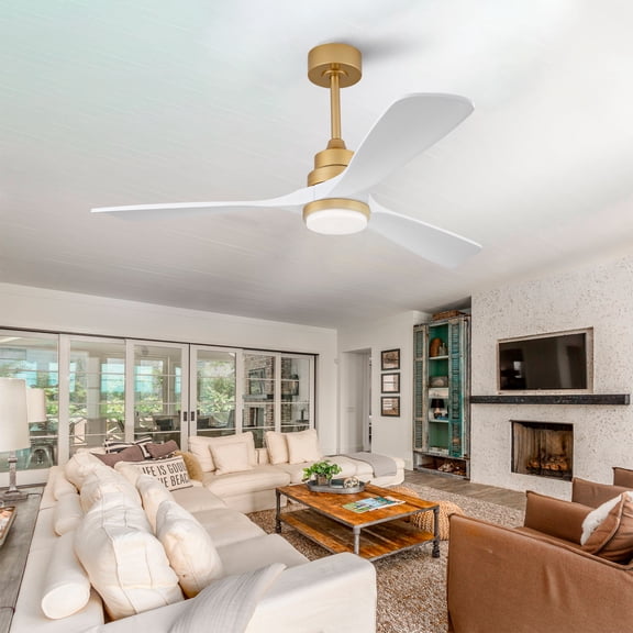 imerelez Hot sales 52 Inch Indoor Ceiling Fan With Dimmable LED Light 3 Solid Wood Blades Remote Control Reversible DC Motor