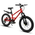 thumbnail image 1 of imerelez Kids Bike 20 Inch for Boys Girls Ages 5-10, 7-Speed Gear Shift with Disc Brakes & Front Suspension, 85% Pre-Assembled Steel Frame Bicycle, Red, 1 of 8