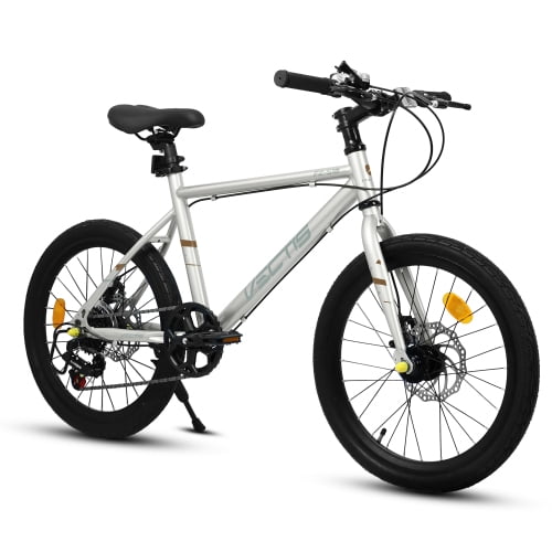 imerelez Kids Bike 20 Inch for Boys Girls Ages 6-12, 7-Speed Twist Shift with All-Weather Disc Brakes & Front Suspension, Mini Road Bike Design in Gray
