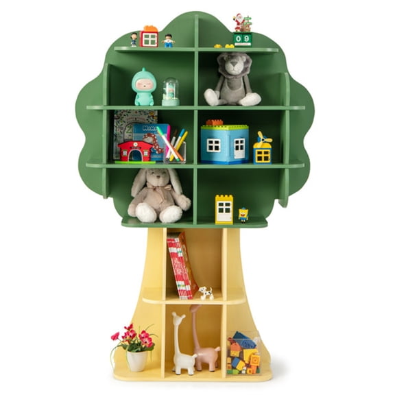 imerelez Kids Bookshelf Toy Organizer, 4-Tier Open Storage Shelves with Anti-Tip Design, Holds 200 lbs, Perfect for Ages 3-12, Dinosaur/Giraffe/Tree Shape