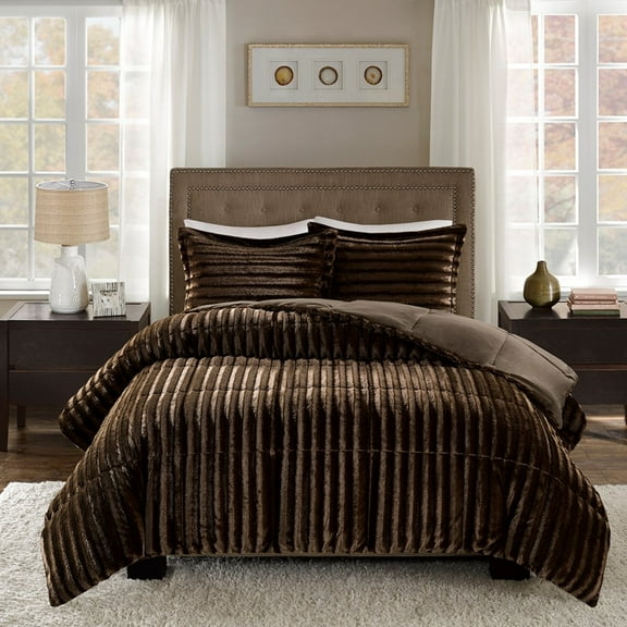 imerelez King/Cal King Faux Fur Comforter Mini Set