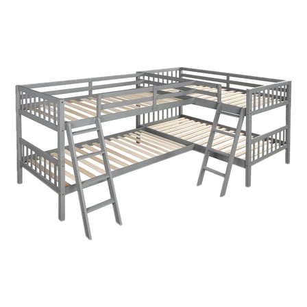 imerelez L-Shaped Bunk Bed with Ladder,Twin Size-Gray
