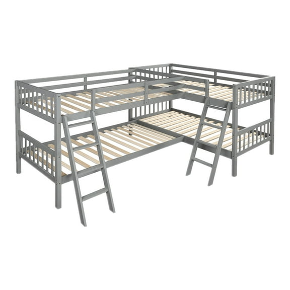imerelez L-Shaped Bunk Bed with Ladder,Twin Size-Gray