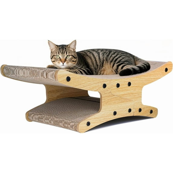 imerelez Large Cat Scratcher Bed, 2 Tiers Reversible Scratching Board for Indoor Cats,Durable Cardboard Cat Scratcher for Cat Lounge Hammock