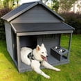 thumbnail image 1 of imerelez Large Dog House with Terrace 44.2"x44.6"x44.6" Solid Wood Weatherproof Outdoor Kennel for Dogs up to 80lbs, Gray, 1 of 9