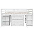 thumbnail image 1 of imerelez Low Study Full Loft Bed with Cabinet ,Shelves and Rolling Portable Desk ,Multiple Functions Bed- White, 1 of 9
