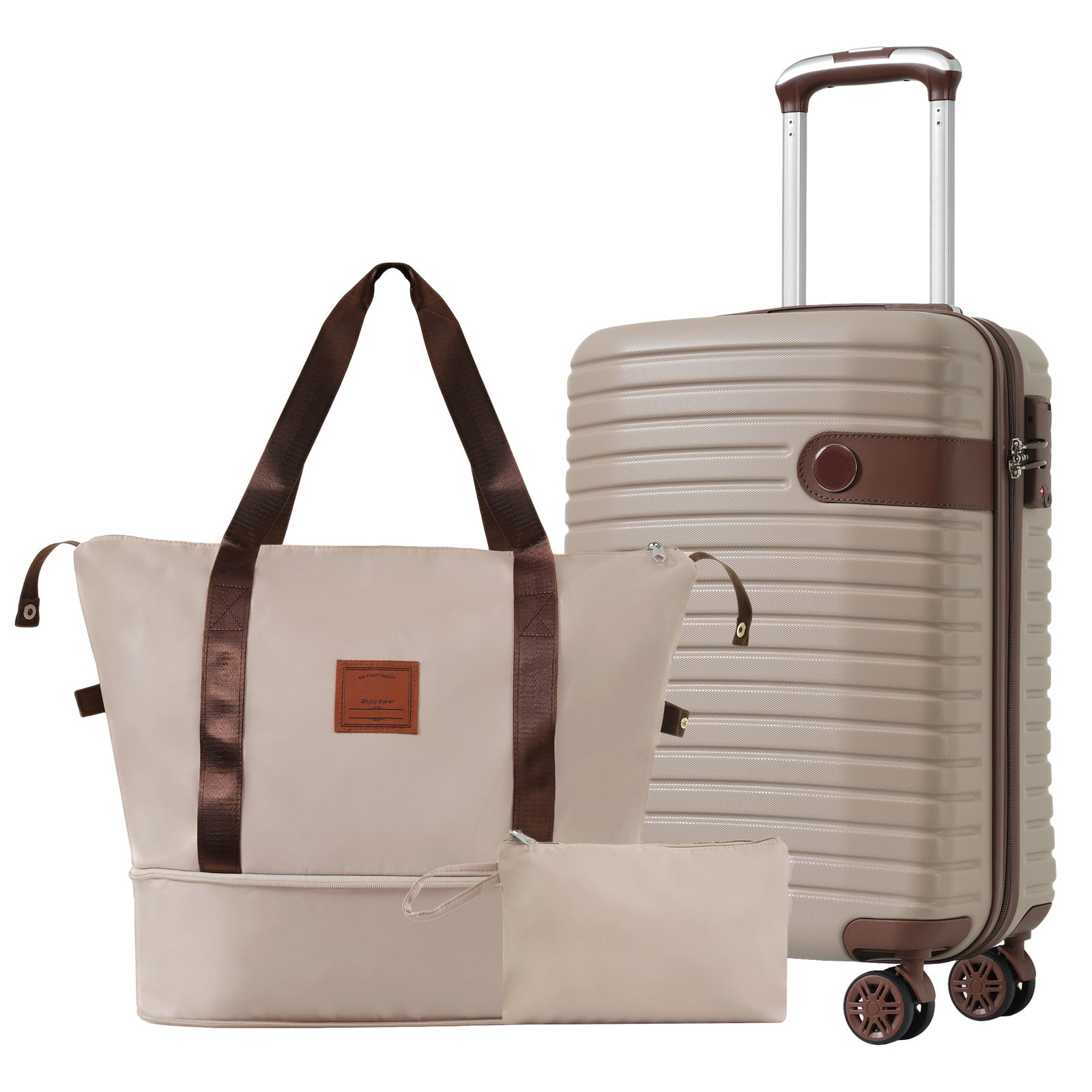 imerelez Luggage Sets 3 Piece Carry on Luggage 22x14x9 Airline Approved, Lightweight Hardshell ABS Suitcases with Wheels, 20 inch, Khaki