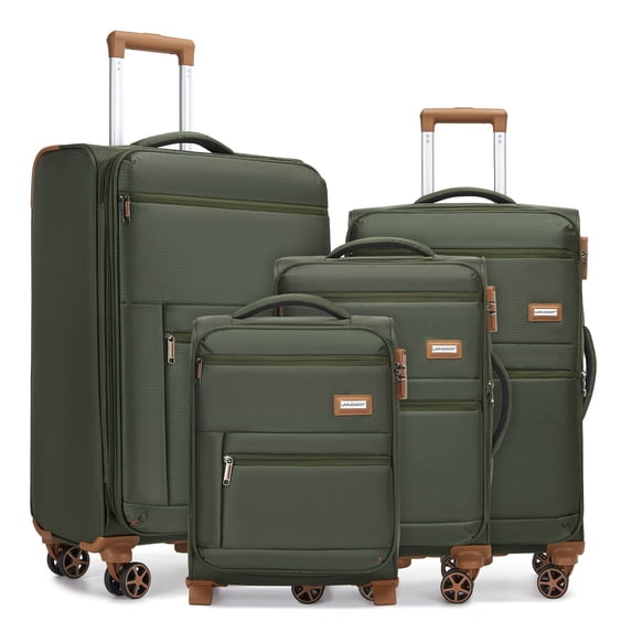 imerelez Luggage Sets 4 Piece, Softsied Suitcases with Spinner Wheels, Army Green