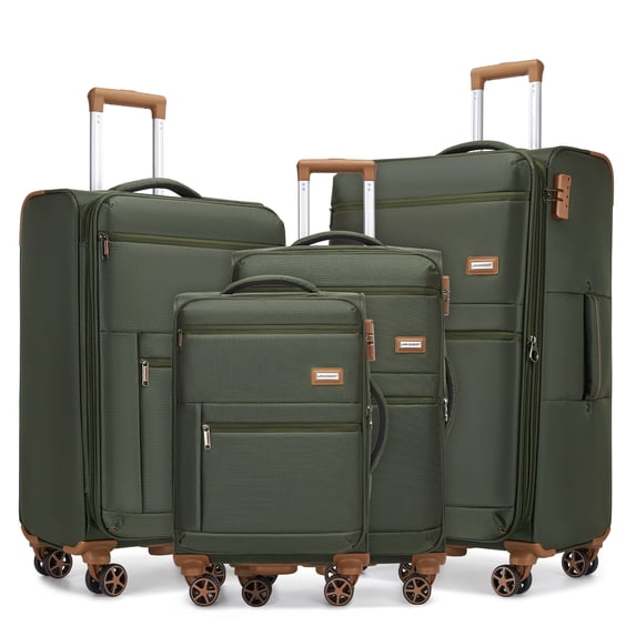 imerelez Luggage Sets 4 Piece, Softsied Suitcases with Spinner Wheels, Army Green