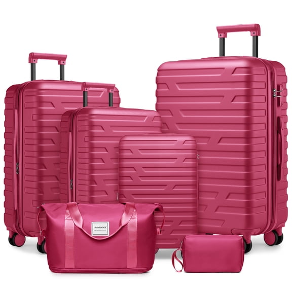 imerelez Luggage Sets 6 Pieces with Duffel Bags, Hardside Expandable Suitcases with Spinner Wheels TSA Lock, Rose Red