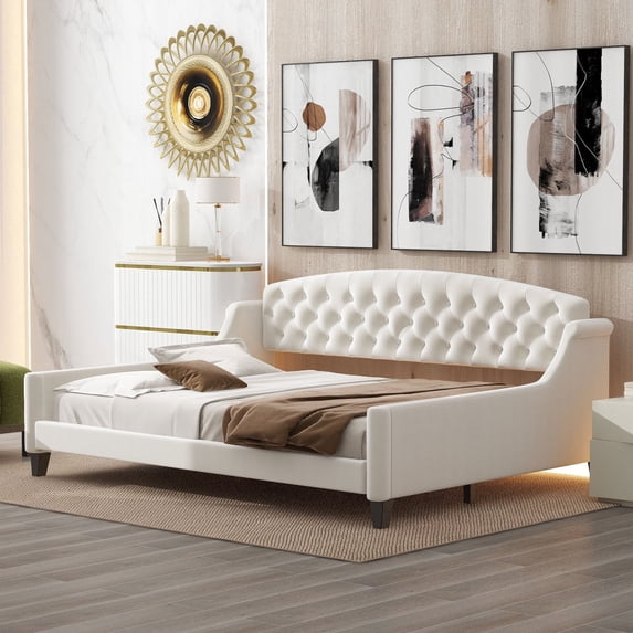 imerelez Modern Luxury Tufted Button Daybed, Full, Beige