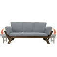 thumbnail image 1 of imerelez Outdoor Adjustable Patio Wooden Daybed Sofa Chaise Lounge with Cushions for Small Places, Brown Finish+Gray Cushion, 1 of 9