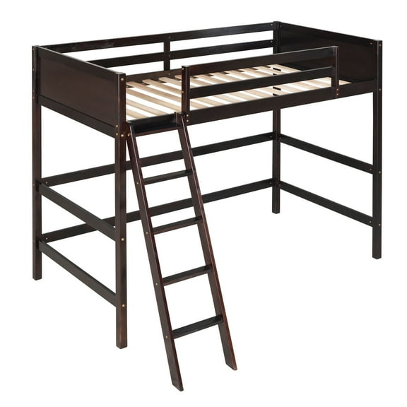 imerelez Solid Wood Twin Size Loft Bed with Ladder(Espresso)