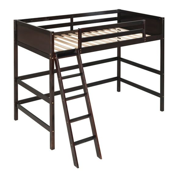 imerelez Solid Wood Twin Size Loft Bed with Ladder(Espresso)