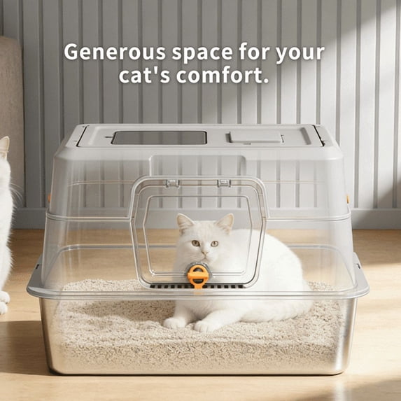 imerelez Stainless Steel Enclosed Cat Litter Box with High Sides, Anti-Scattering Hooded Litter Box for Multi-Cat Families, 19.7" x 13.8" x 13.8" Black