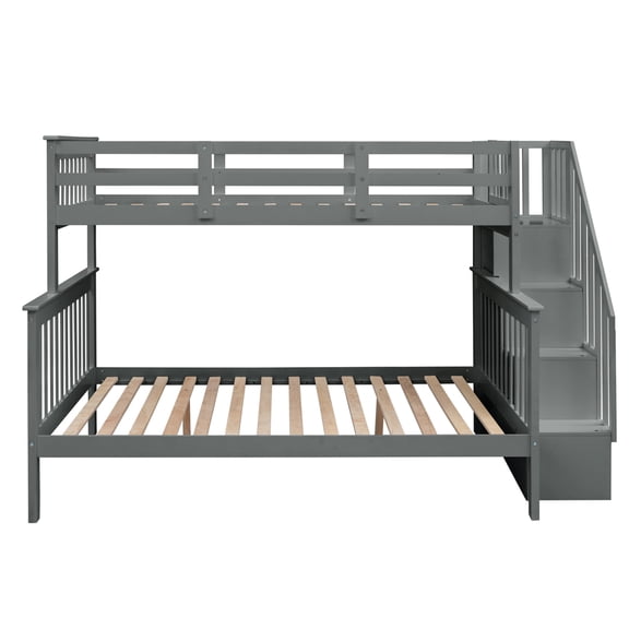 imerelez Stairway Twin-Over-Full Bunk Bed with Storage and Guard Rail for Bedroom, Gray color