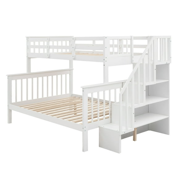 imerelez Stairway Twin-Over-Full Bunk Bed with Storage and Guard Rail for Bedroom, White color