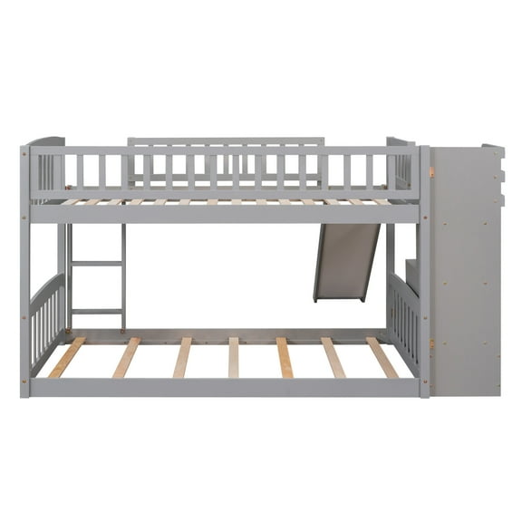 imerelez Stairway Twin over Twin Bunk Bed with Two Drawers and Slide, Gray