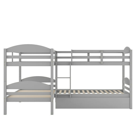 imerelez Twin L-Shaped Bunk bed with Trundle-Gray
