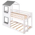 thumbnail image 1 of imerelez Twin Over Twin Bunk Bed Wood Bed with Roof, Window, Guardrail, Ladder (White), 1 of 9