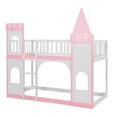 thumbnail image 1 of imerelez Twin Over Twin Castle Bunk Bed with Ladder - Pink, 1 of 9