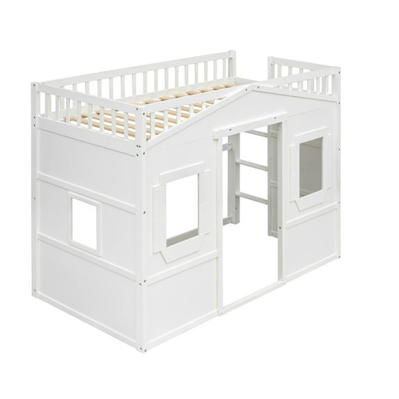 imerelez Twin Size House Loft Bed With Ladder-White