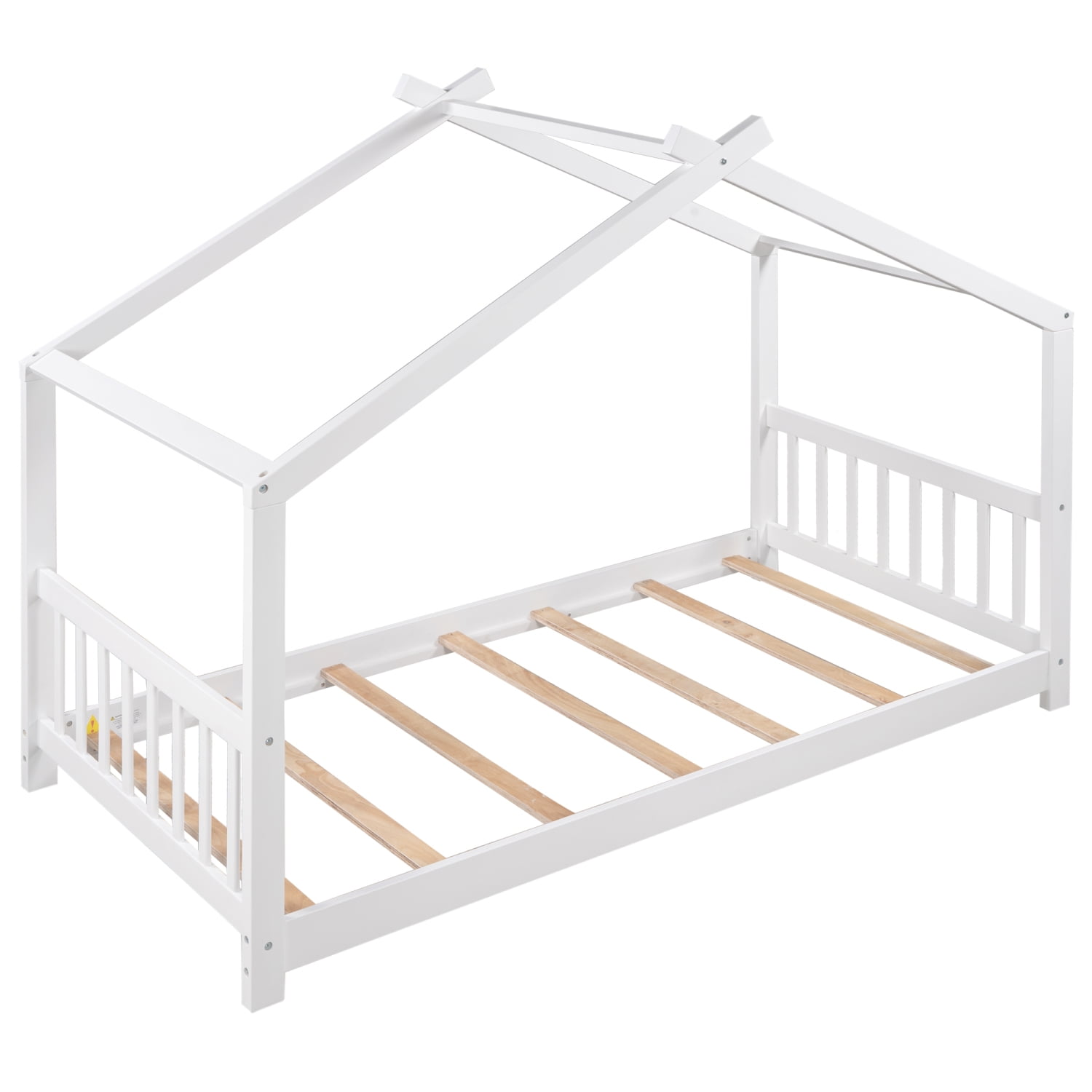 imerelez Twin Size House Platform Bed with Headboard and Footboard,Roof Design,White