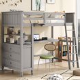 thumbnail image 1 of imerelez Twin size Loft Bed with Drawers and Desk, Wooden Loft Bed with Shelves - Gray, 1 of 9