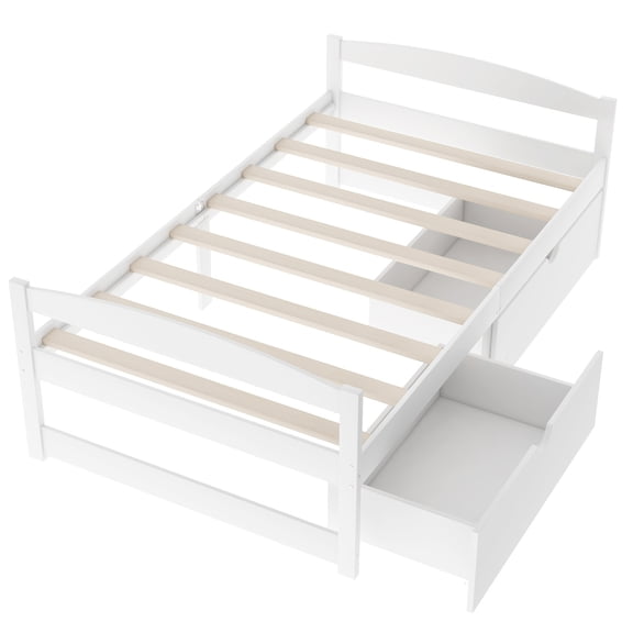 imerelez Twin size platform bed, with two drawers, white