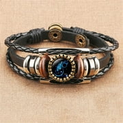 IMINFIT:14975 iminfit 12 Constellation Zodiac Sign Black Braided Leather Bracelet Virgo Libra Woven Glass Dome Jewelry Punk Men Bracelet