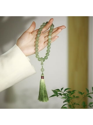 12mm Green Jade Stone Beads Tibetan Mala Rosary Bracelet With Tassel