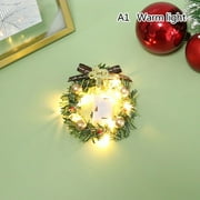 iminfit 1Pc 1:12 1/6 Dollhouse Miniature Mini Christmas Garland Wreath With Light Model Dollhouse Decor Accessories