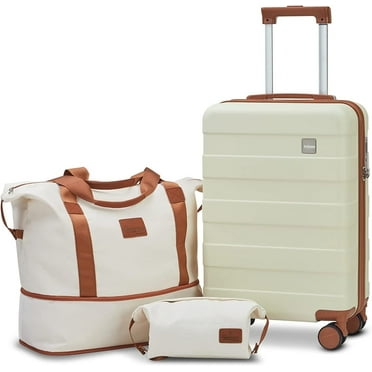 imiomo Carry on Luggage 20 in Carry-on Suitcase with Spinner Wheels Hardside 3PCS Set with TSA Lock-Beige