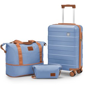 Joyway 3-Piece Luggage Set 20-Inch Carry-On Suitcase with Spinner Wheels TSA Lock Travel Duffel Bag and Toiletry Bag Hardside Lightweight Luggage Ice Blue