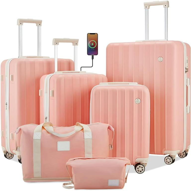 imiomo Luggage Set Expandable Luggage Hard Carry-on Luggage USB Port Cup  Holder TSA Lock Suitcase 