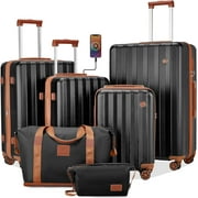 imiomo Luggage Set Expandable Luggage Hard Carry-on Luggage USB Port Cup Holder TSA Lock Suitcase