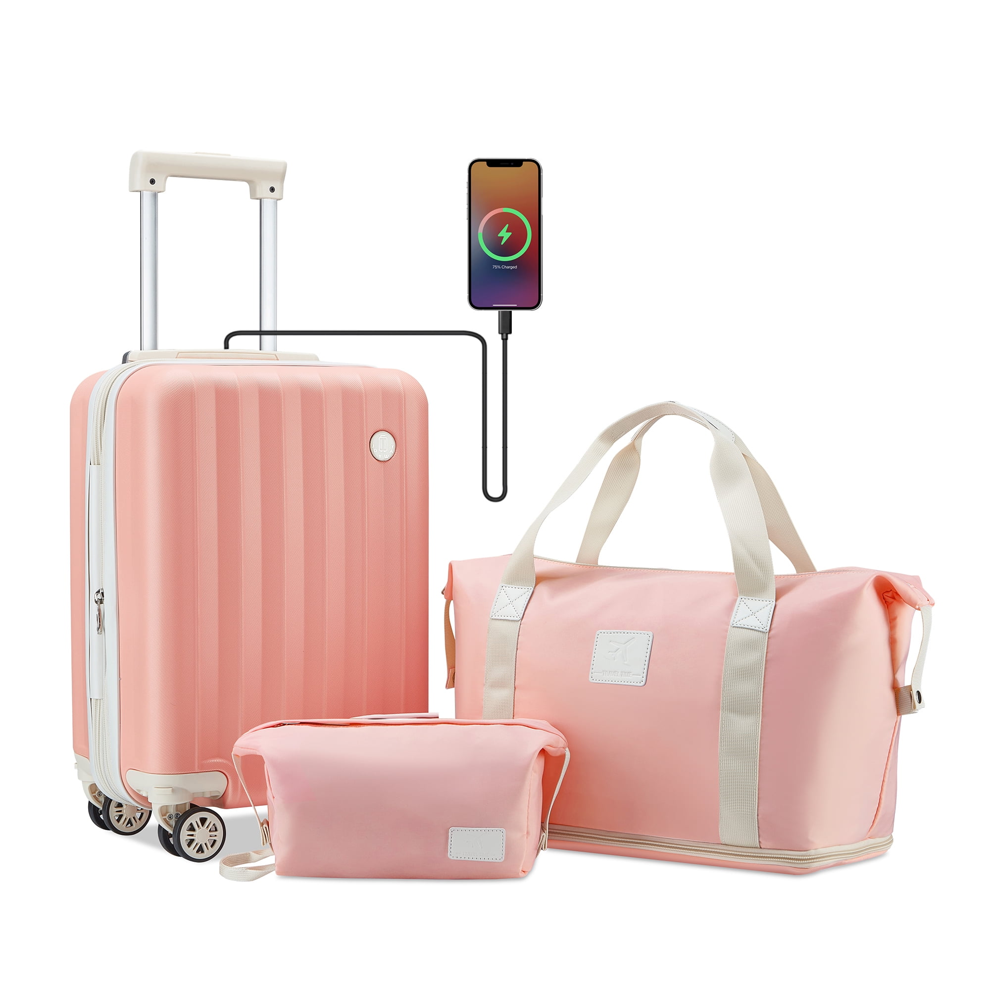 Imiomo 18 inch Hard Luggage Set with Expandable Carryon, USB Port, Cup