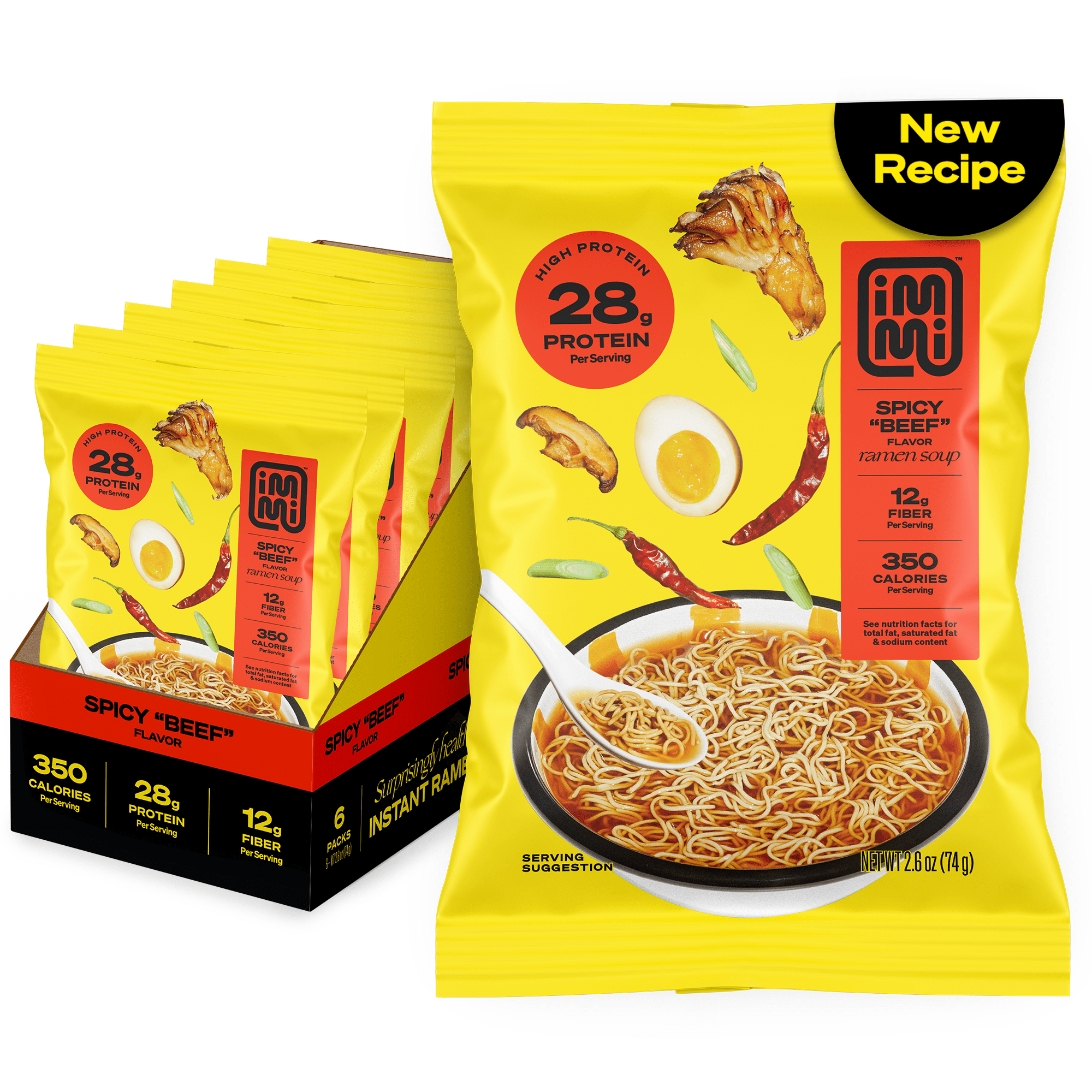 Immi Spicy "Beef" Ramen Instant 28g Protein, 12g Fiber, 100% Plant Based 6 Pack