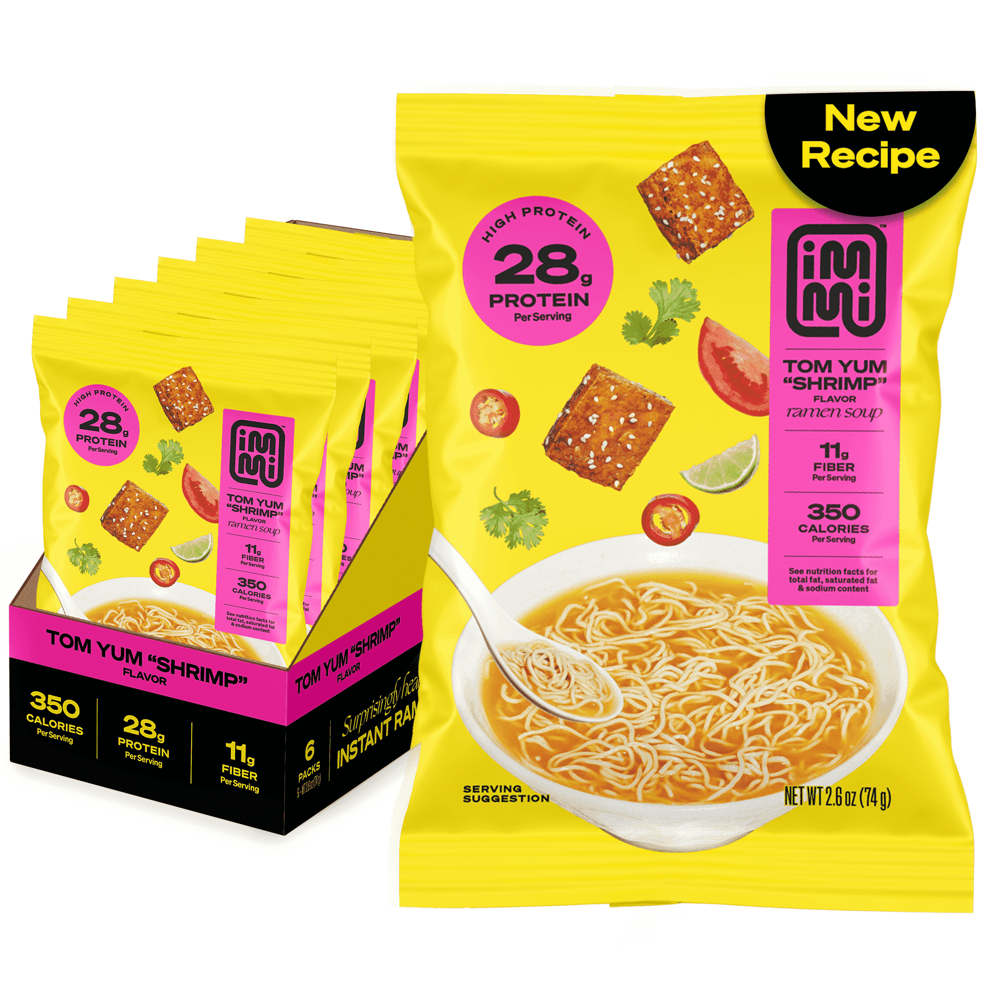 immi Tom Yum "Shrimp" Ramen 28g Protein 11g Fiber Plant Based 6 Pack