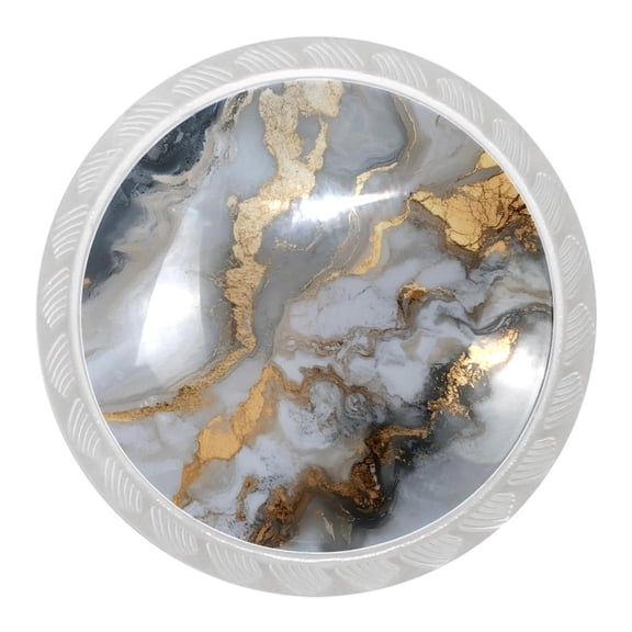 imobaby 4 Pcs Plastic Round Cabinet Knob Home Decor - Gold Foiled Marble Texture