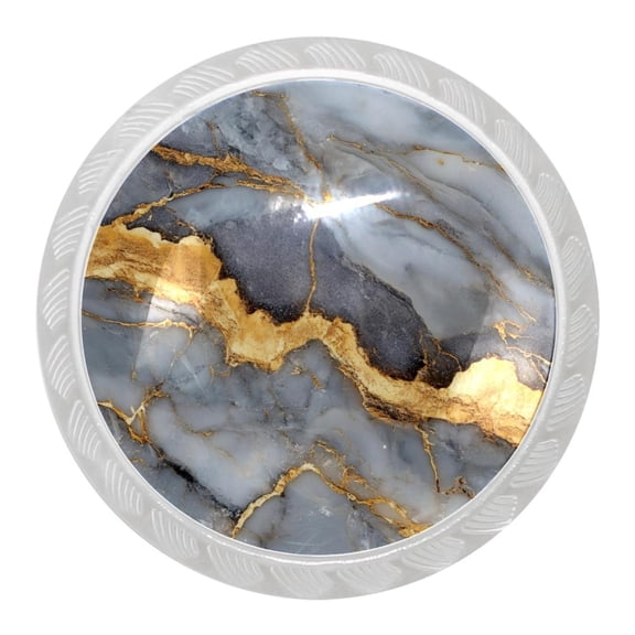 imobaby 4 Pcs Plastic Round Cabinet Knob Home Decor - Gold Marble