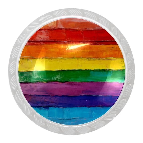 imobaby 4 Pcs Plastic Round Cabinet Knob Home Decor - Horizontal Stripes Rainbow Color